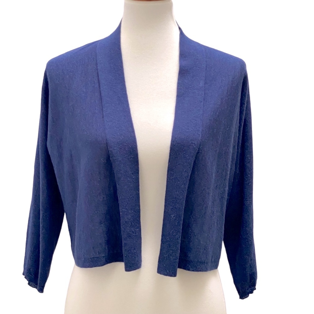 Eileen Fisher Cropped Sweater Blue XS Tencel Marino Wool Alpaca Blend